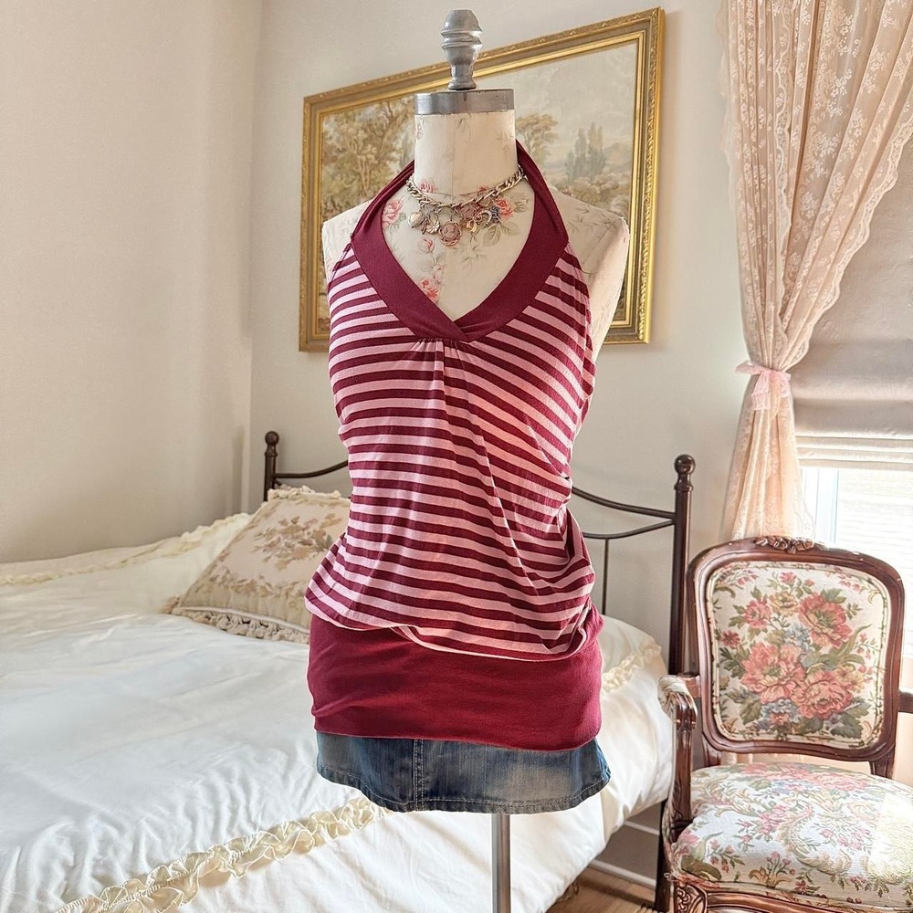striped halter tank Y2K V1 striped halter tank size large